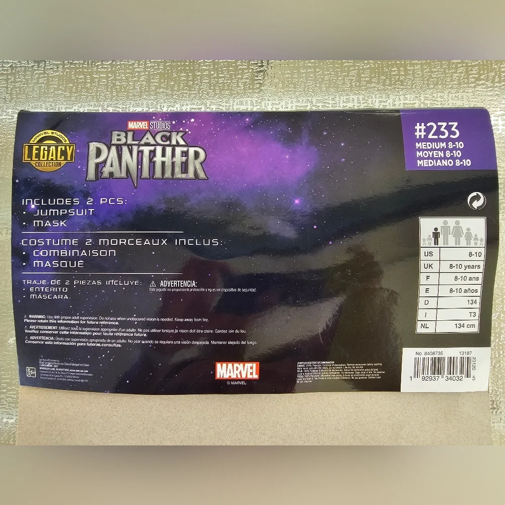 Marvel Black Panther Costume Kids 8-10 Mask Suit Avengers Hero Cosplay Halloween